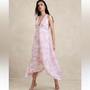Banana Republic European Linen Floral Maxi Dress Pink White size 4 $200